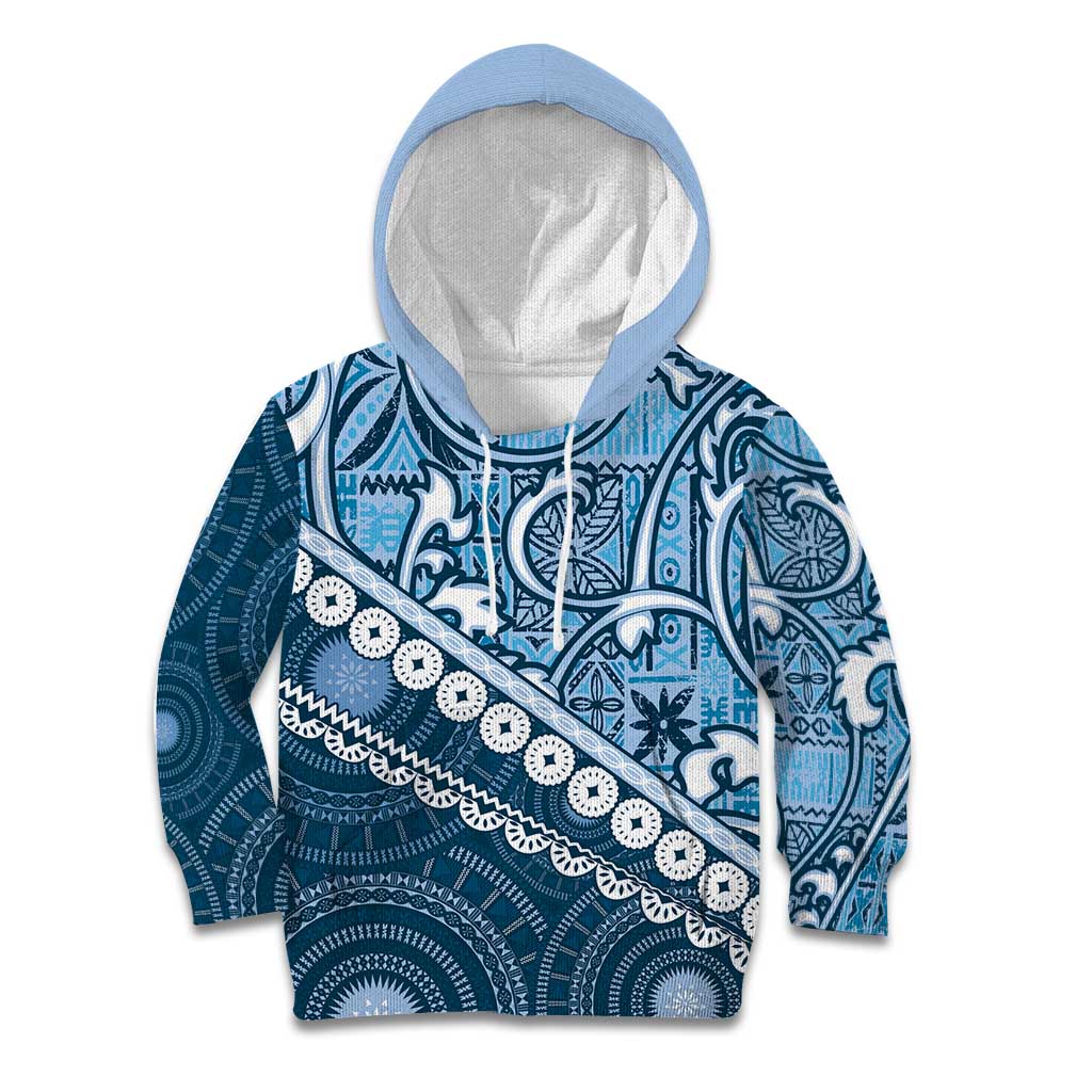 Blue Bula Fiji Kid Hoodie Fijian Language Week Tapa Cloth - Pastel