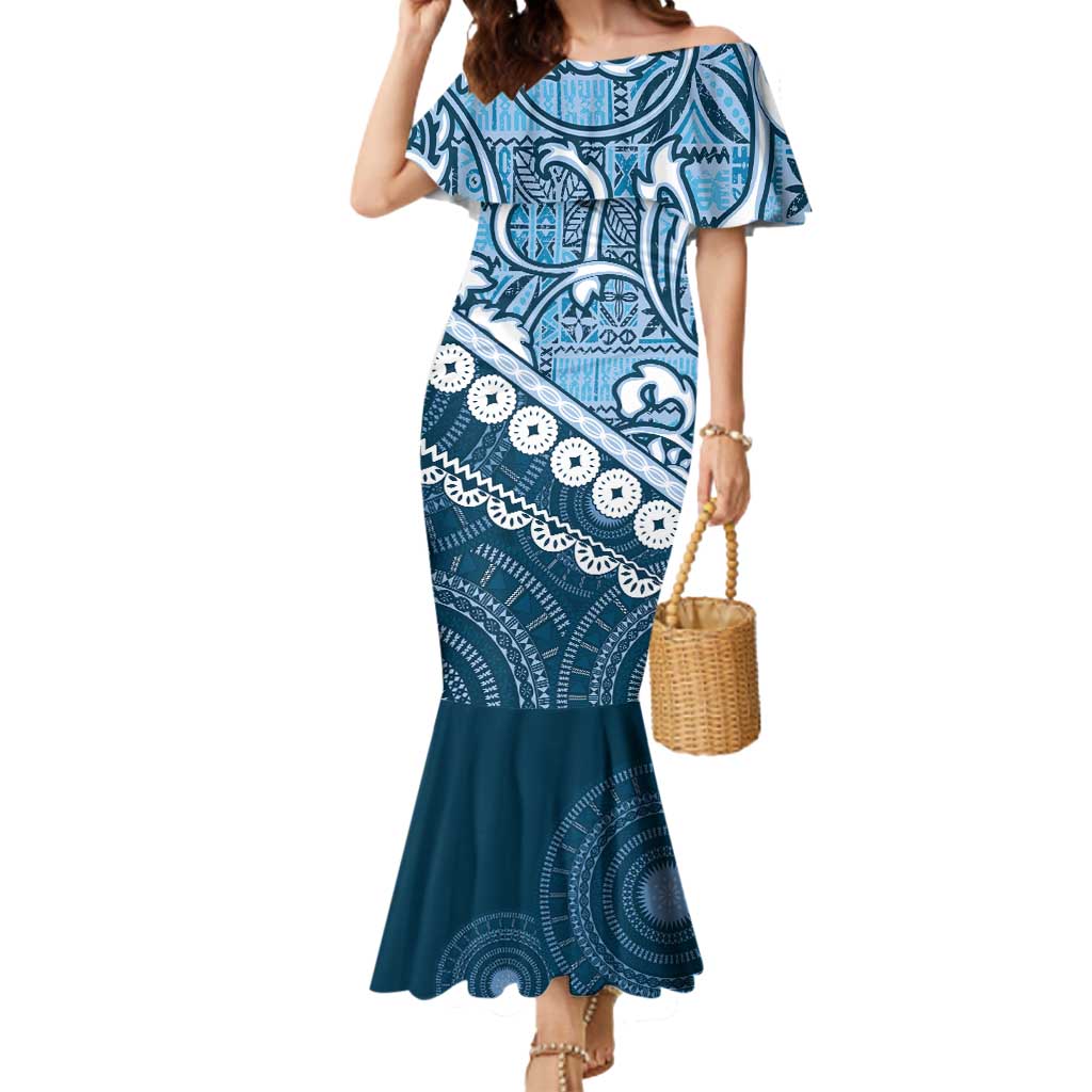 Blue Bula Fiji Mermaid Dress Fijian Language Week Tapa Cloth - Pastel