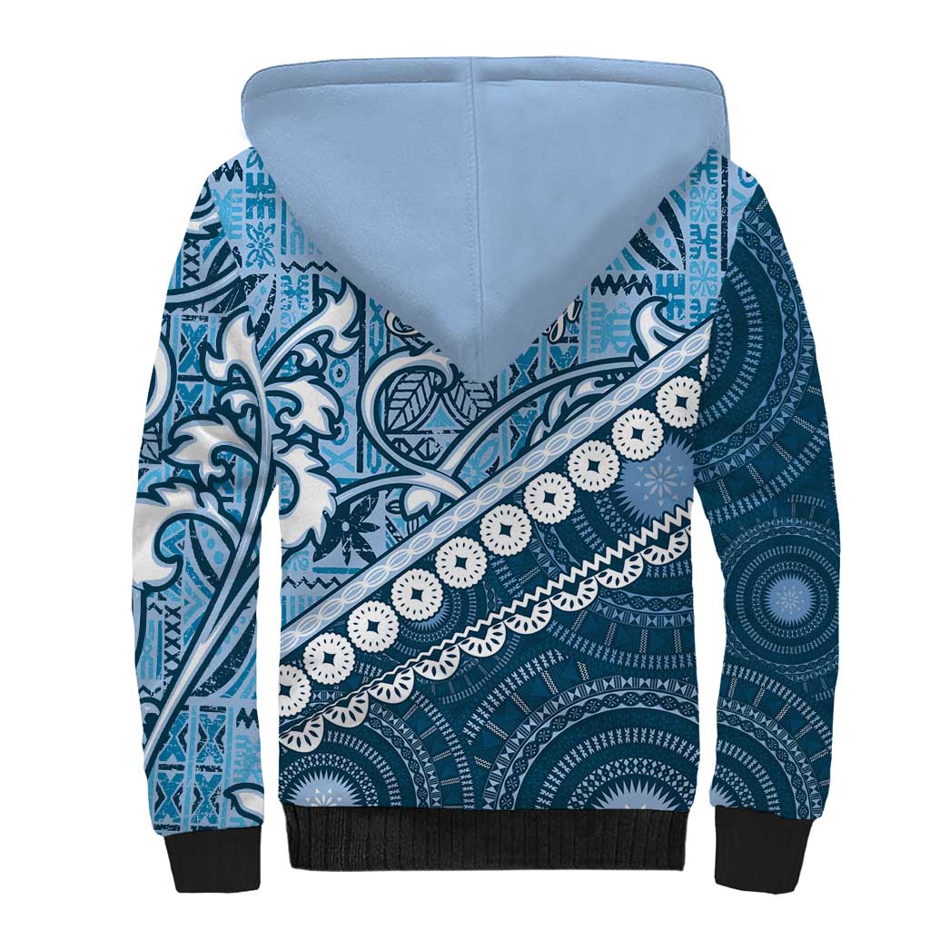 Blue Bula Fiji Sherpa Hoodie Fijian Language Week Tapa Cloth - Pastel LT14 - Polynesian Pride