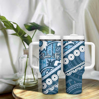 Blue Bula Fiji Tumbler With Handle Fijian Language Week Tapa Cloth - Pastel