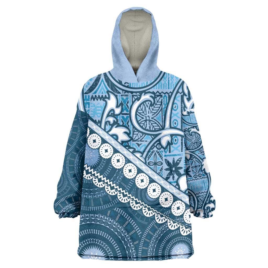 Blue Bula Fiji Wearable Blanket Hoodie Fijian Language Week Tapa Cloth - Pastel LT14 One Size Blue - Polynesian Pride