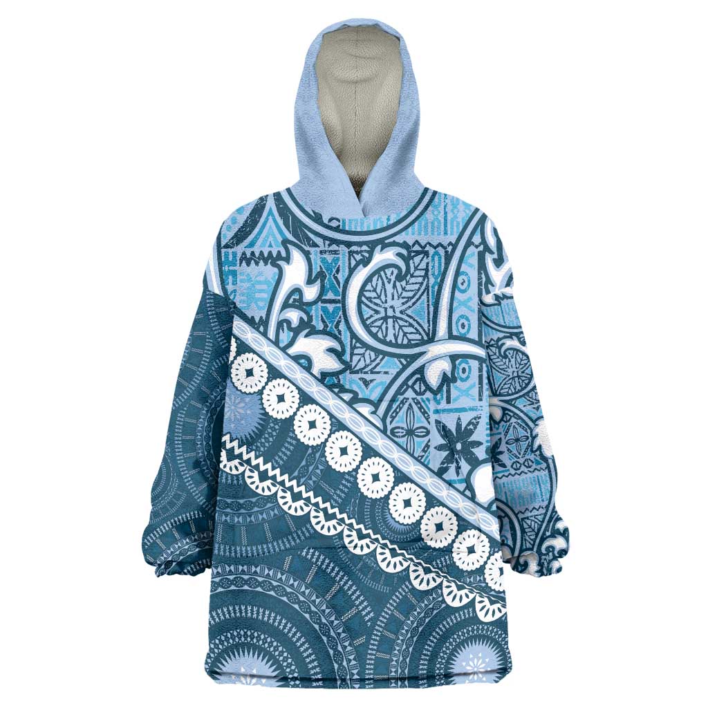 Blue Bula Fiji Wearable Blanket Hoodie Fijian Language Week Tapa Cloth - Pastel