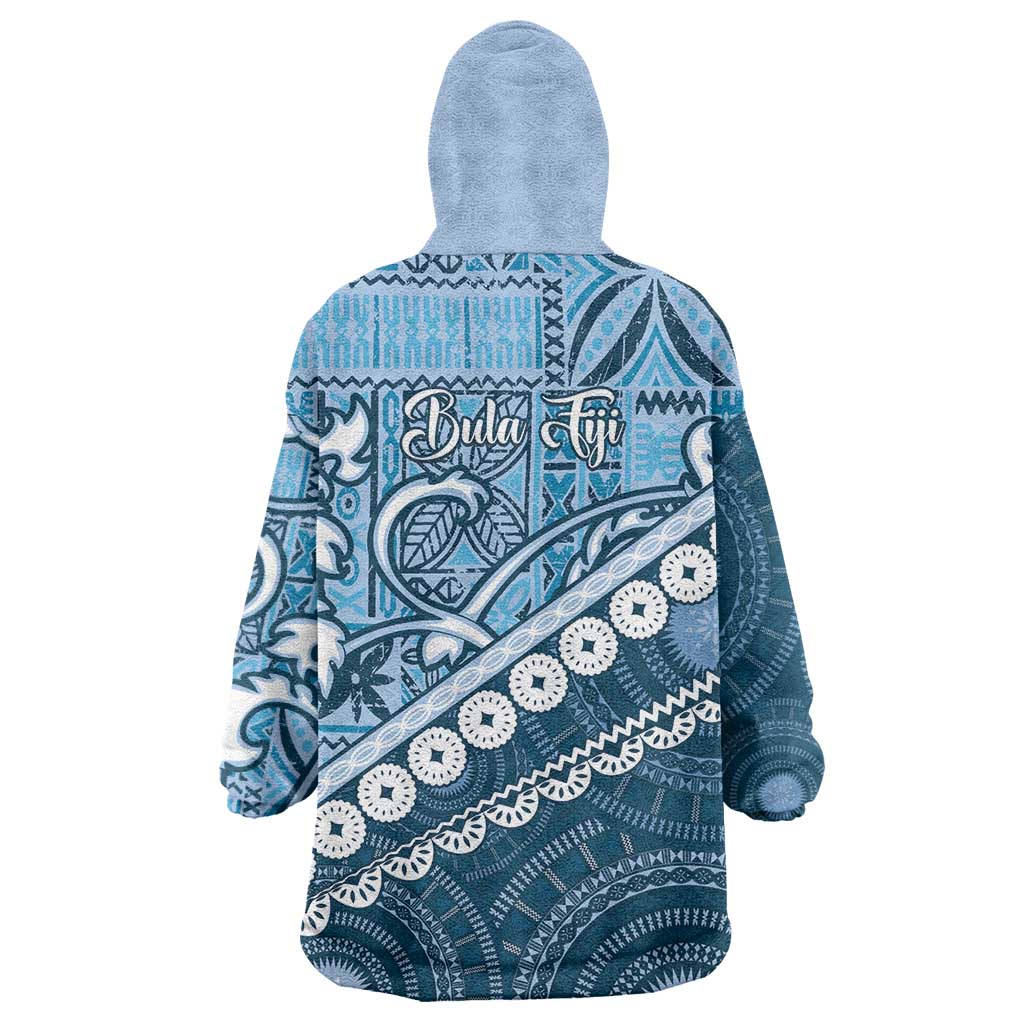 Blue Bula Fiji Wearable Blanket Hoodie Fijian Language Week Tapa Cloth - Pastel LT14 - Polynesian Pride