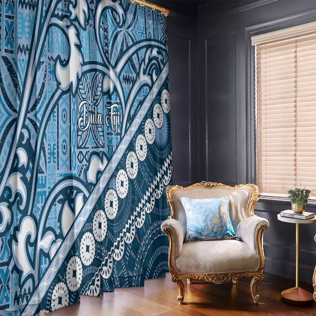 Blue Bula Fiji Window Curtain Fijian Language Week Tapa Cloth - Pastel