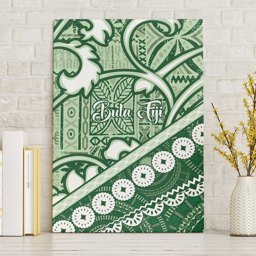 Green Bula Fiji Canvas Wall Art Fijian Language Week Tapa Cloth - Pastel