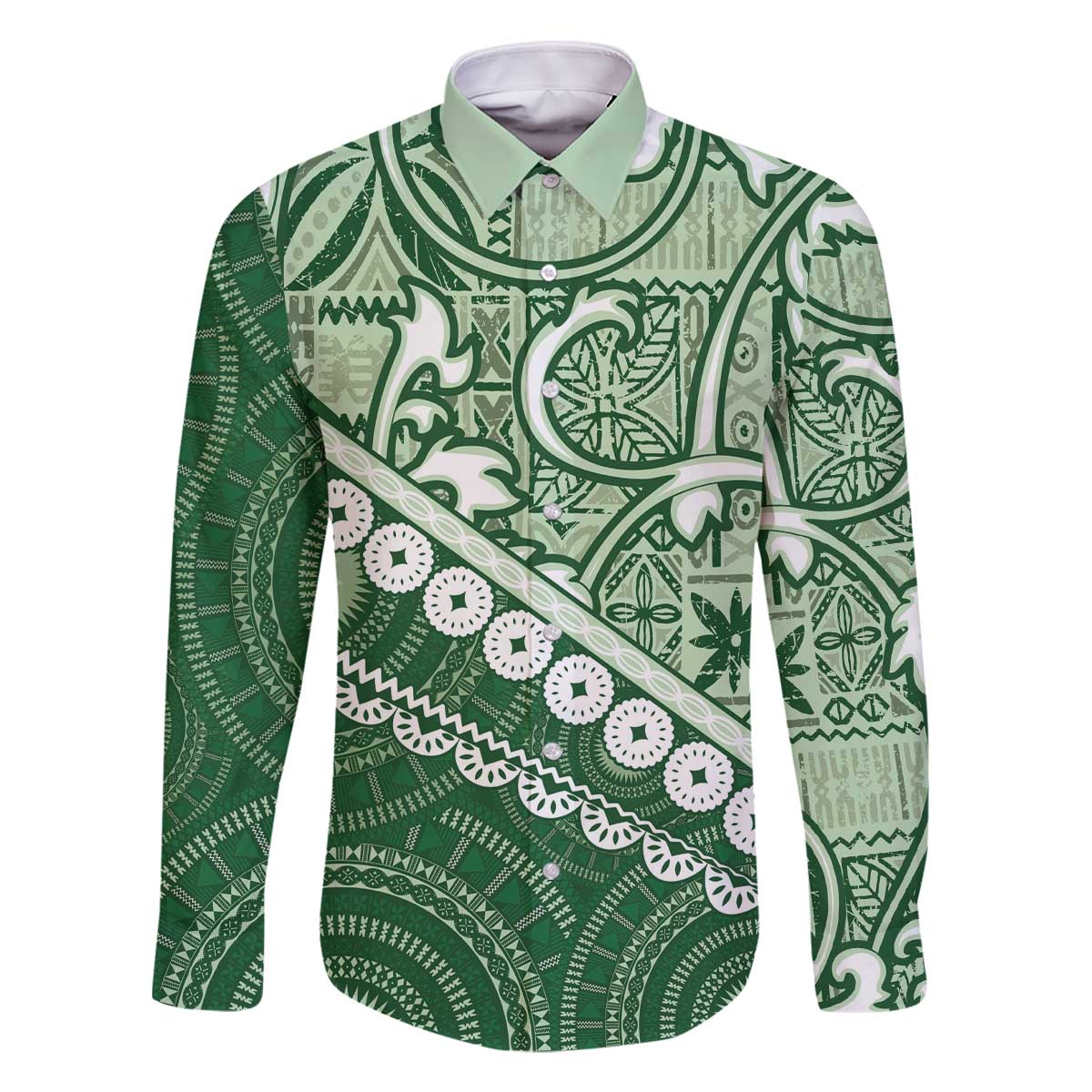 Green Bula Fiji Family Matching Off The Shoulder Long Sleeve Dress and Hawaiian Shirt Fijian Language Week Tapa Cloth - Pastel