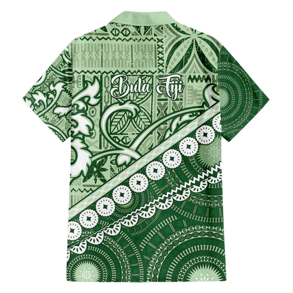 Green Bula Fiji Family Matching Puletasi and Hawaiian Shirt Fijian Language Week Tapa Cloth - Pastel