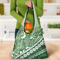 Green Bula Fiji Grocery Bag Fijian Language Week Tapa Cloth - Pastel