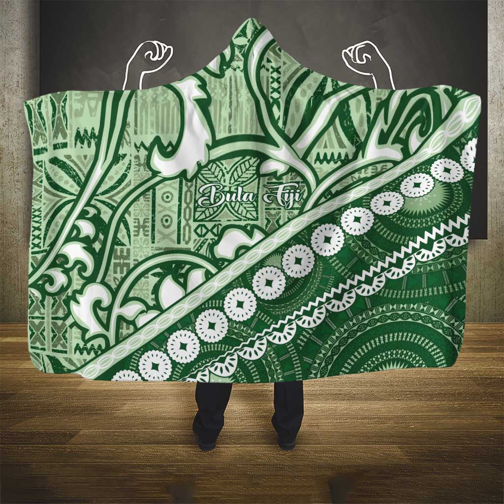 Green Bula Fiji Hooded Blanket Fijian Language Week Tapa Cloth - Pastel