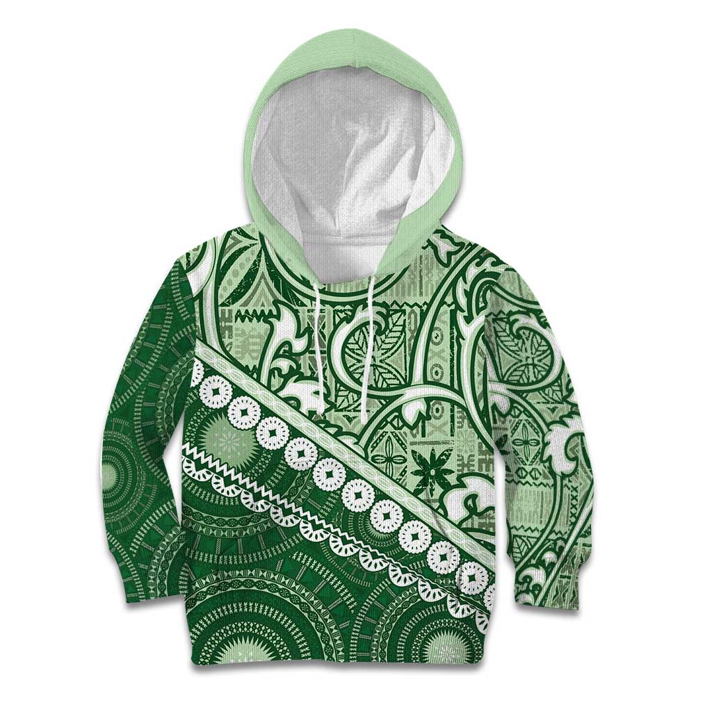 Green Bula Fiji Kid Hoodie Fijian Language Week Tapa Cloth - Pastel