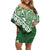 Green Bula Fiji Off Shoulder Short Dress Fijian Language Week Tapa Cloth - Pastel