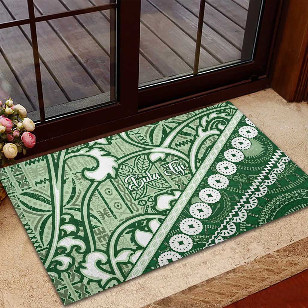 Green Bula Fiji Rubber Doormat Fijian Language Week Tapa Cloth - Pastel