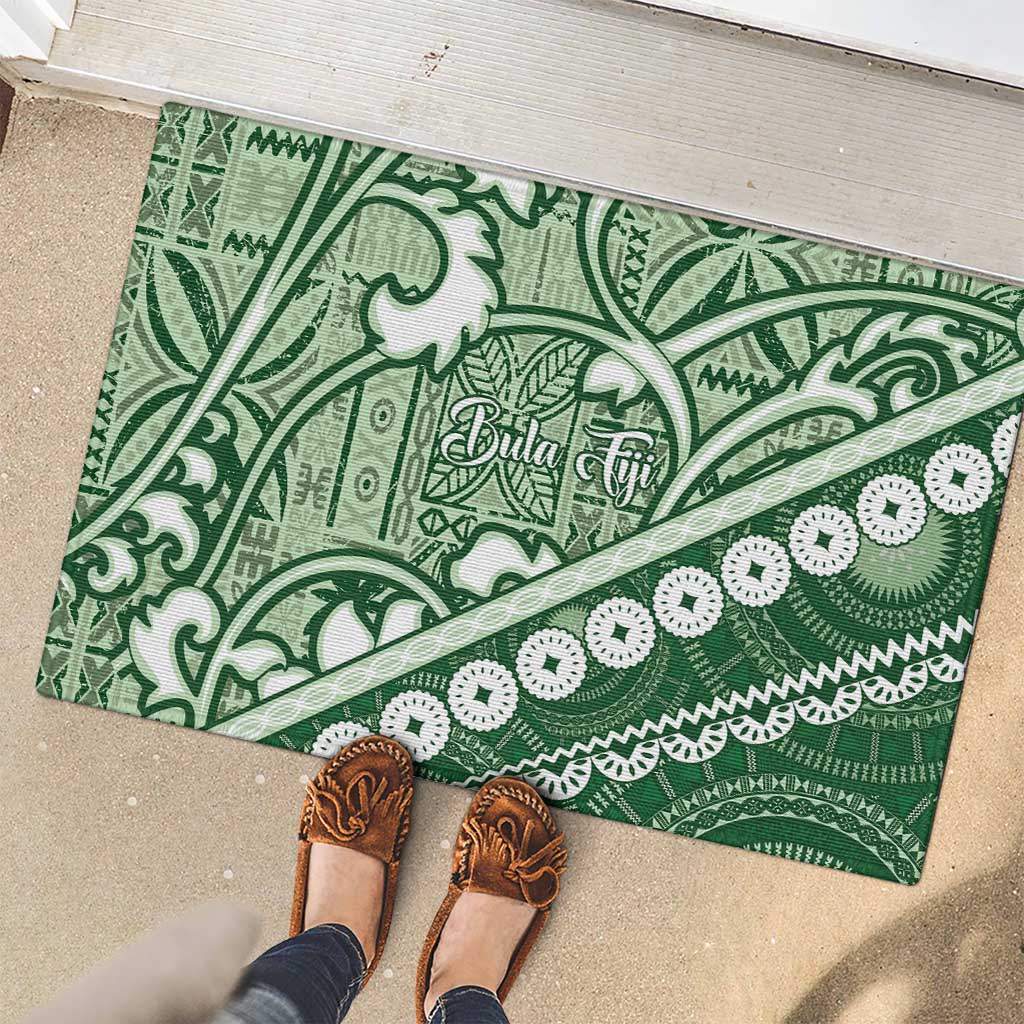 Green Bula Fiji Rubber Doormat Fijian Language Week Tapa Cloth - Pastel