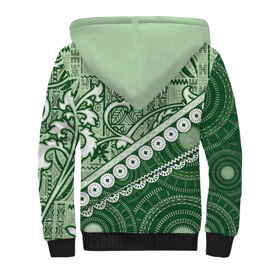 Green Bula Fiji Sherpa Hoodie Fijian Language Week Tapa Cloth - Pastel LT14 - Polynesian Pride
