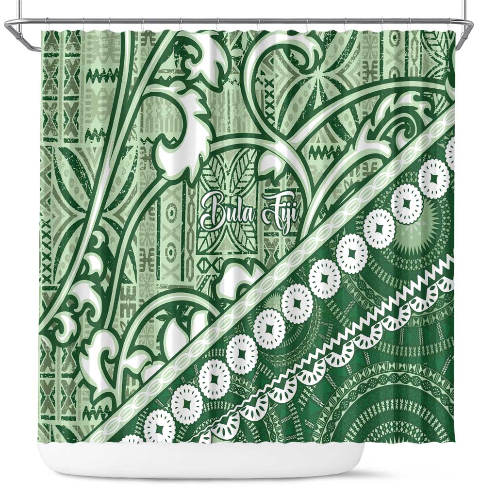 Green Bula Fiji Shower Curtain Fijian Language Week Tapa Cloth - Pastel