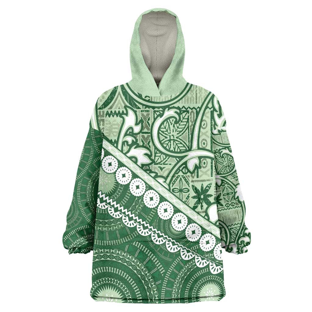 Green Bula Fiji Wearable Blanket Hoodie Fijian Language Week Tapa Cloth - Pastel LT14 One Size Green - Polynesian Pride