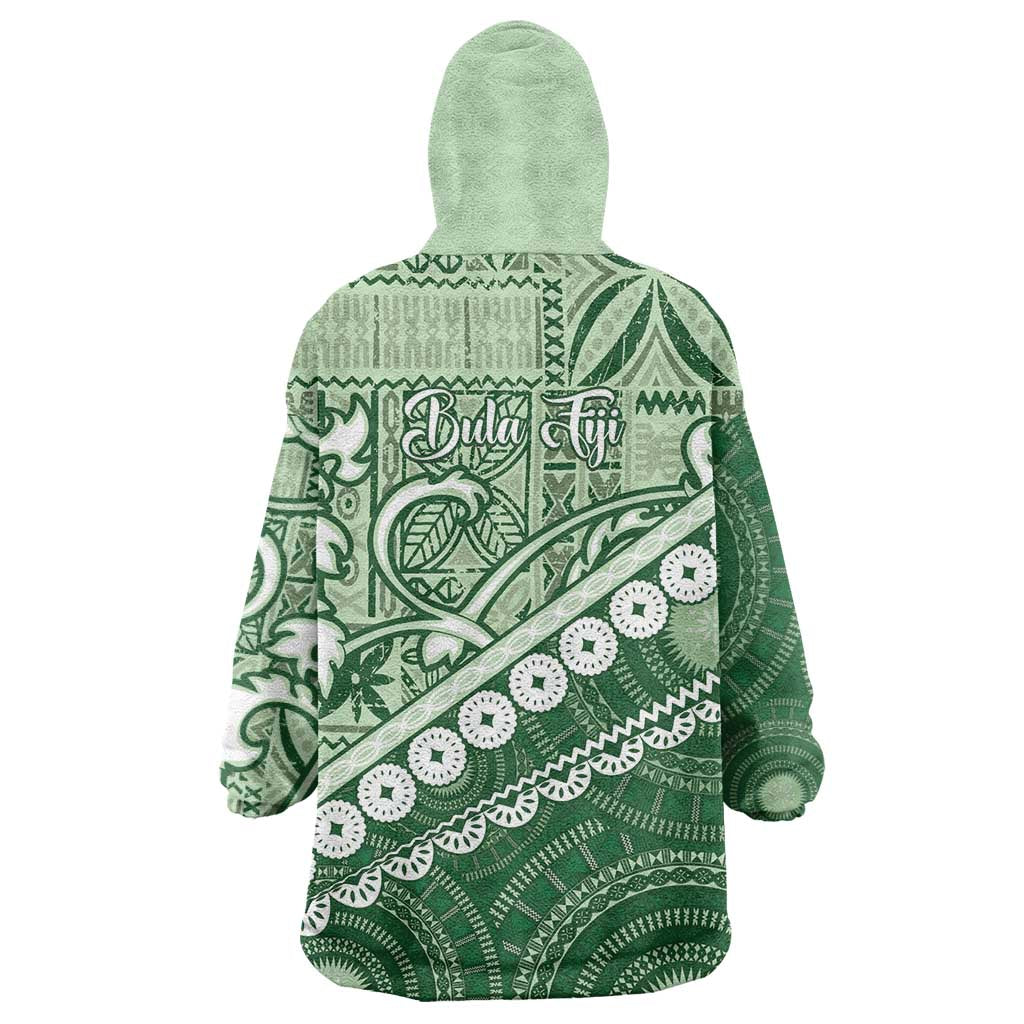 Green Bula Fiji Wearable Blanket Hoodie Fijian Language Week Tapa Cloth - Pastel LT14 - Polynesian Pride
