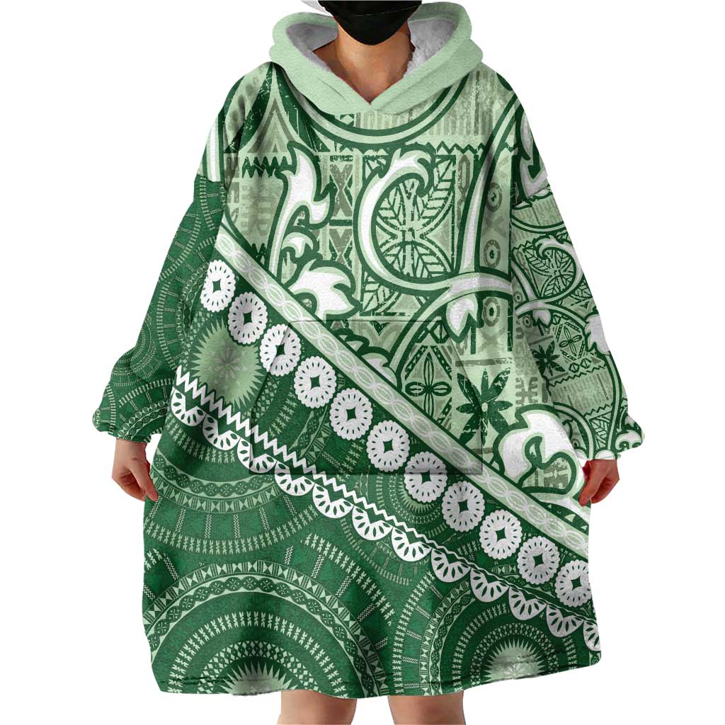 Green Bula Fiji Wearable Blanket Hoodie Fijian Language Week Tapa Cloth - Pastel LT14 - Polynesian Pride