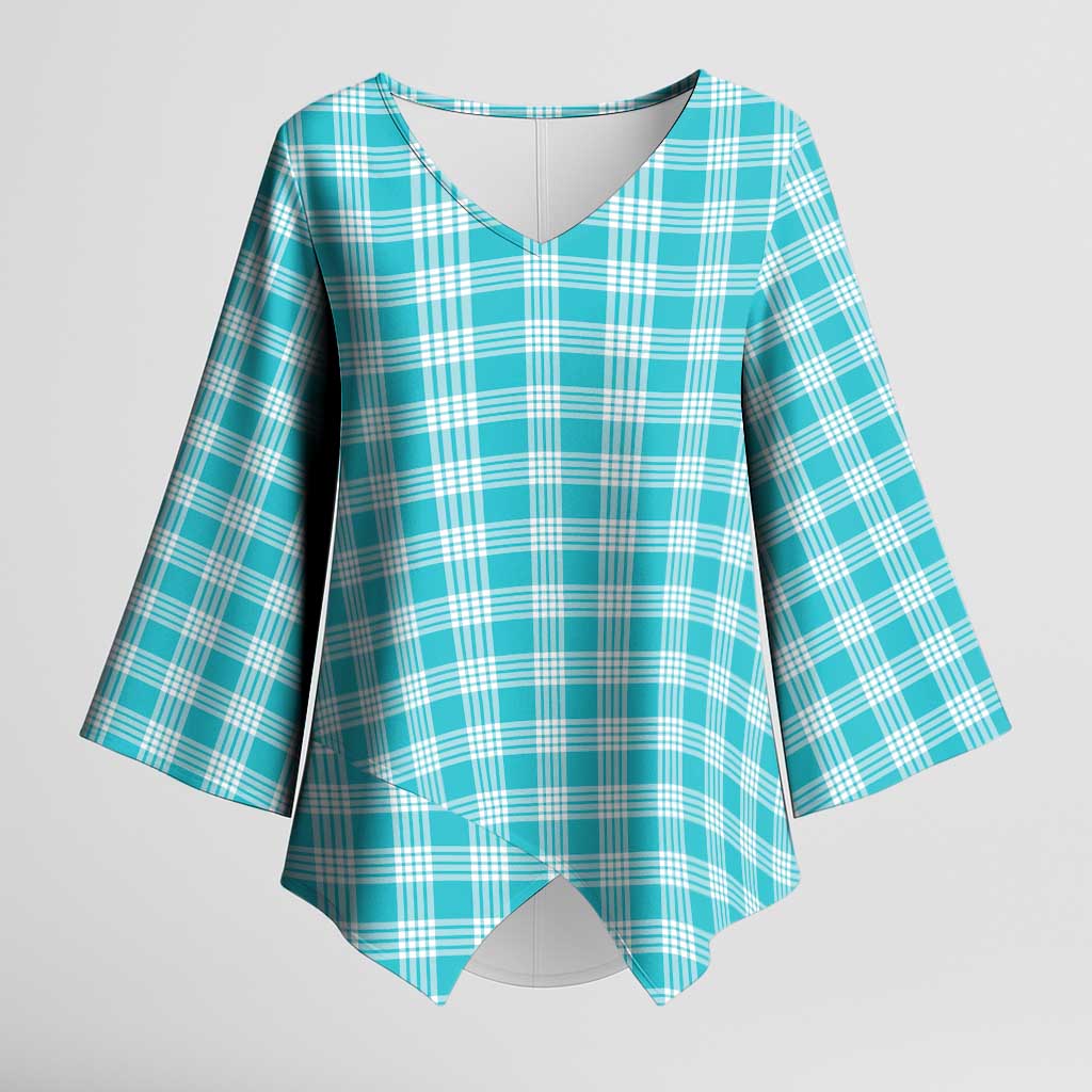 Turquoise Japanese Palaka Pride Kimono Sleeve Blouse - Polynesian Pride