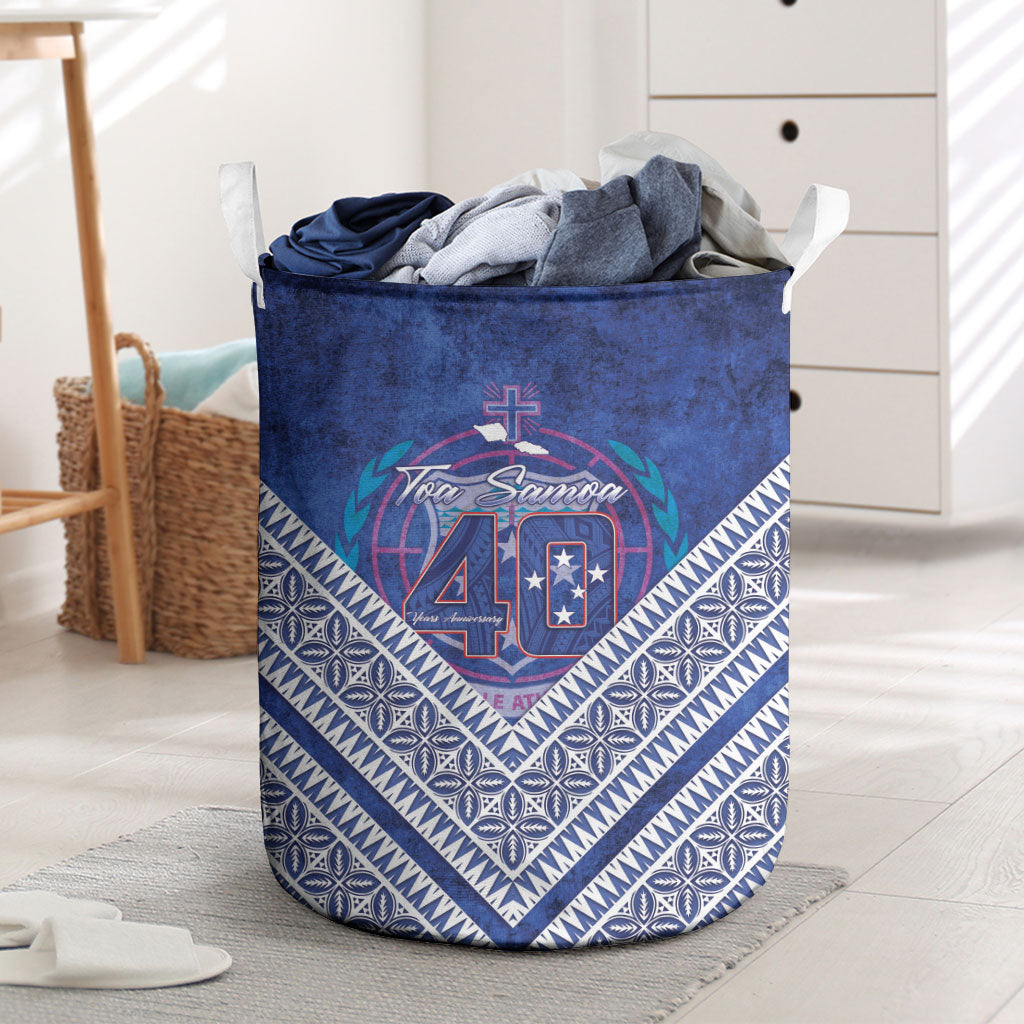 Toa Samoa Rugby Laundry Basket 40th Anniversary Samoan Siapo Pattern LT14 Blue - Polynesian Pride