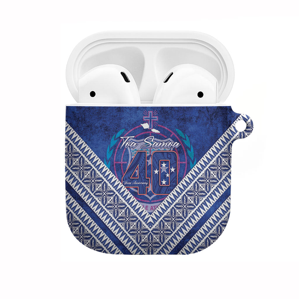 Toa Samoa Rugby AirPods Case 40th Anniversary Samoan Siapo Pattern LT14 Blue - Polynesian Pride