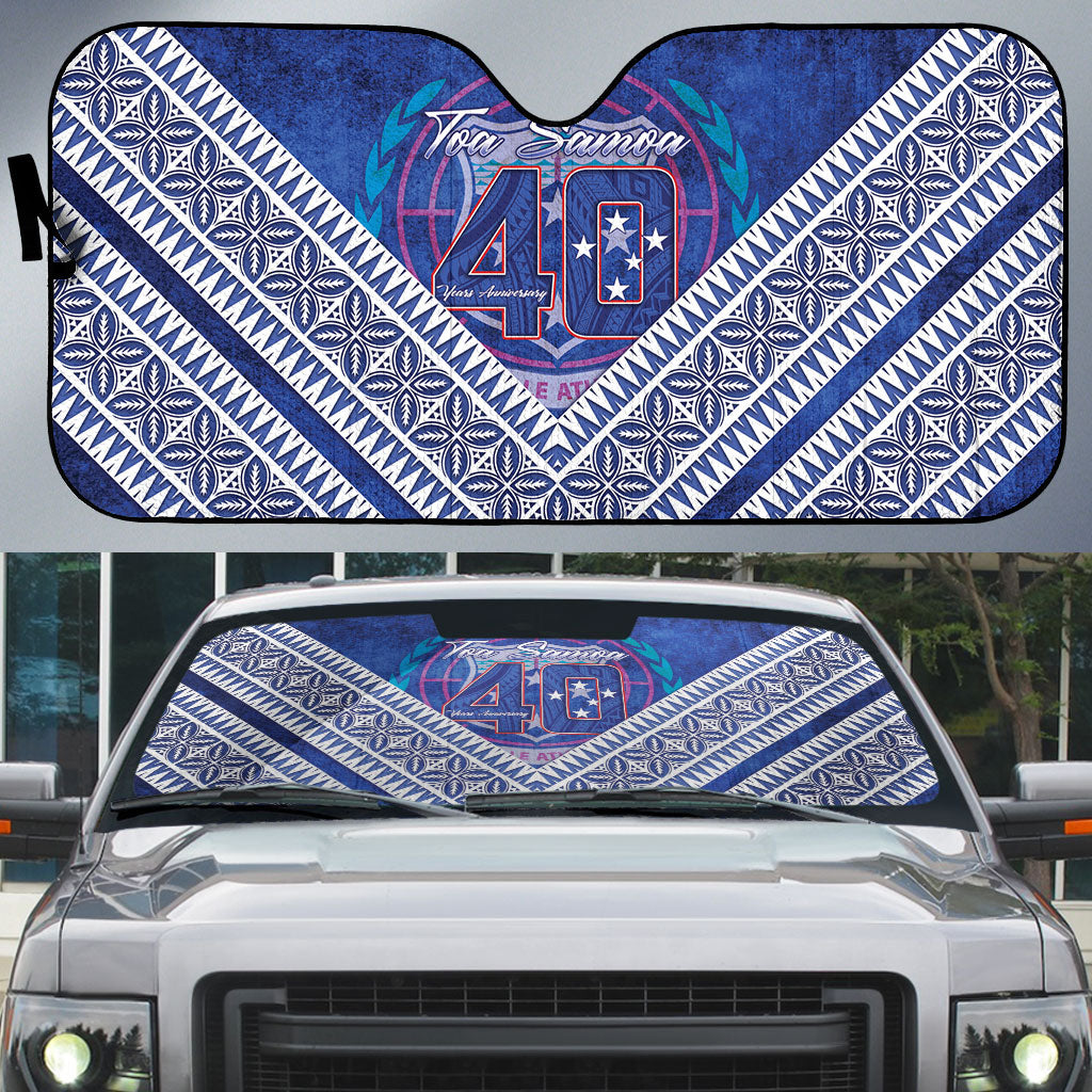 Toa Samoa Rugby Auto Sun Shade 40th Anniversary Samoan Siapo Pattern LT14 Blue - Polynesian Pride