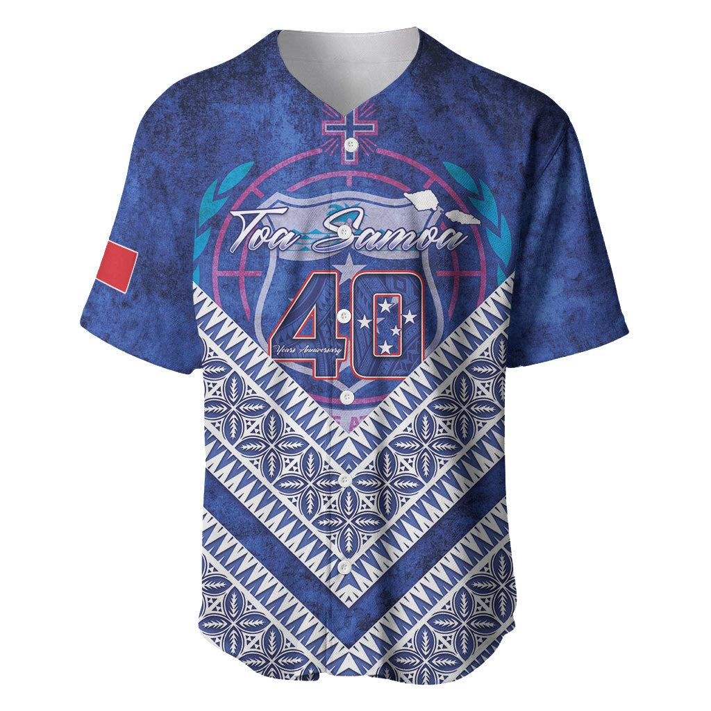 Toa Samoa Rugby Custom Baseball Jersey 40th Anniversary Samoan Siapo Pattern LT14 Blue - Polynesian Pride