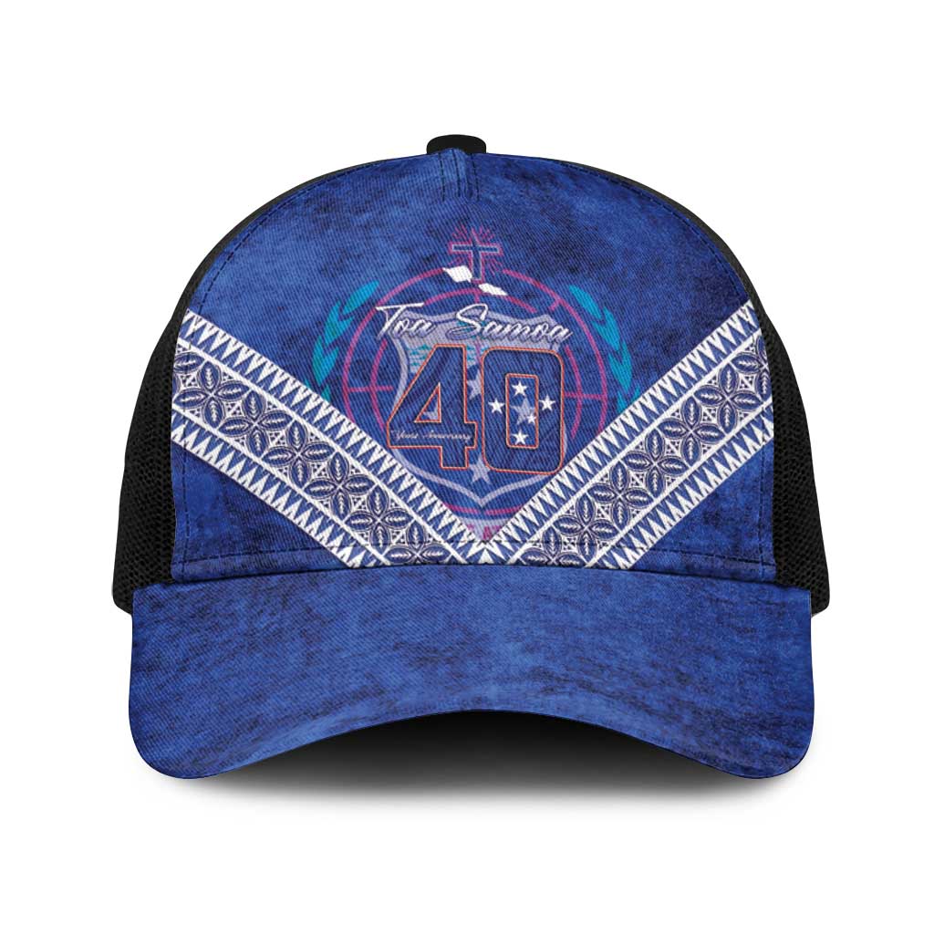 Toa Samoa Rugby Baseball Net Cap 40th Anniversary Samoan Siapo Pattern LT14 One Size Black Blue - Polynesian Pride