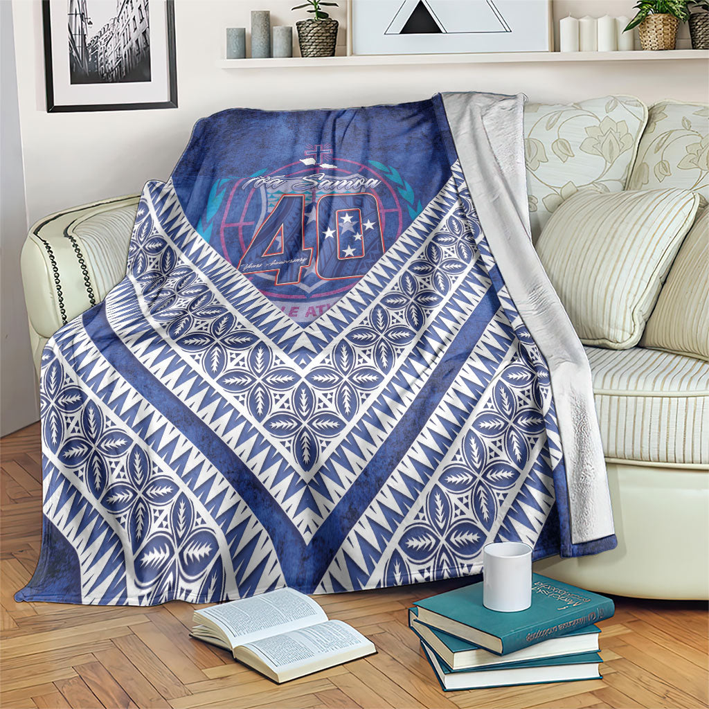 Toa Samoa Rugby Blanket 40th Anniversary Samoan Siapo Pattern LT14 Blue - Polynesian Pride
