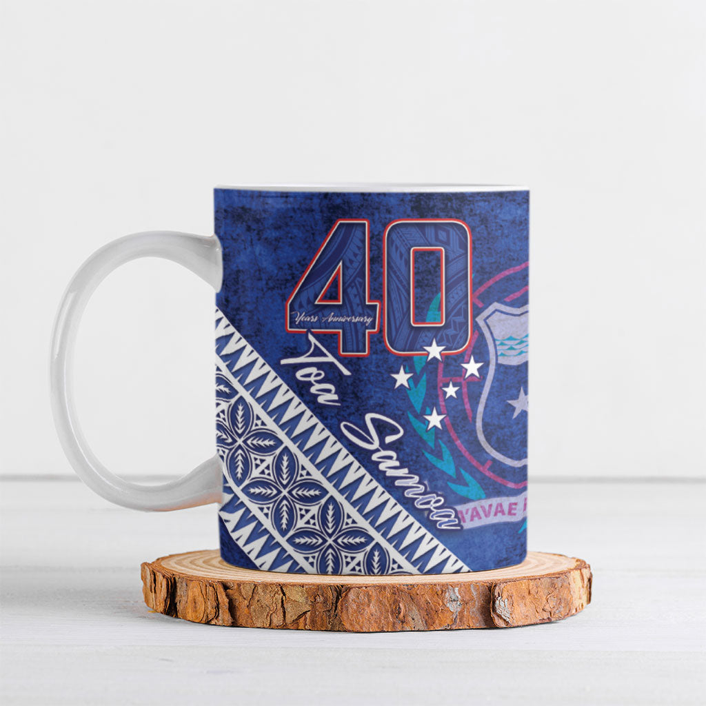 Toa Samoa Rugby Custom Ceramic Mug 40th Anniversary Samoan Siapo Pattern LT14 Blue - Polynesian Pride