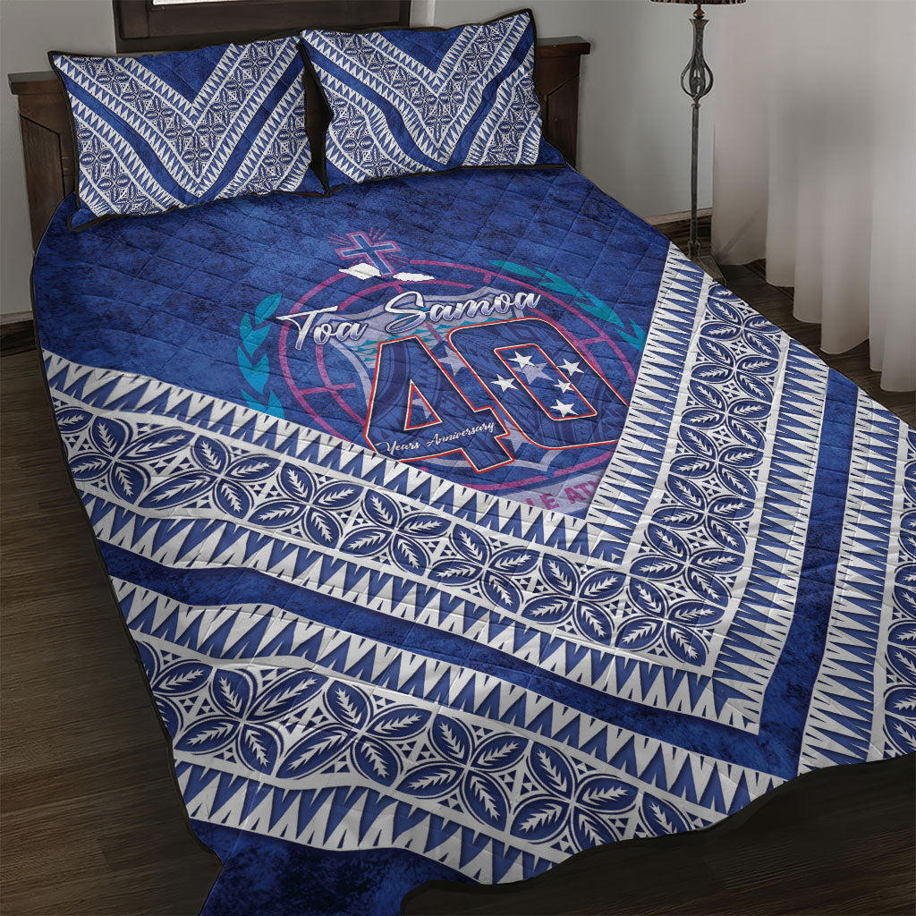 Toa Samoa Rugby Quilt Bed Set 40th Anniversary Samoan Siapo Pattern LT14 Blue - Polynesian Pride