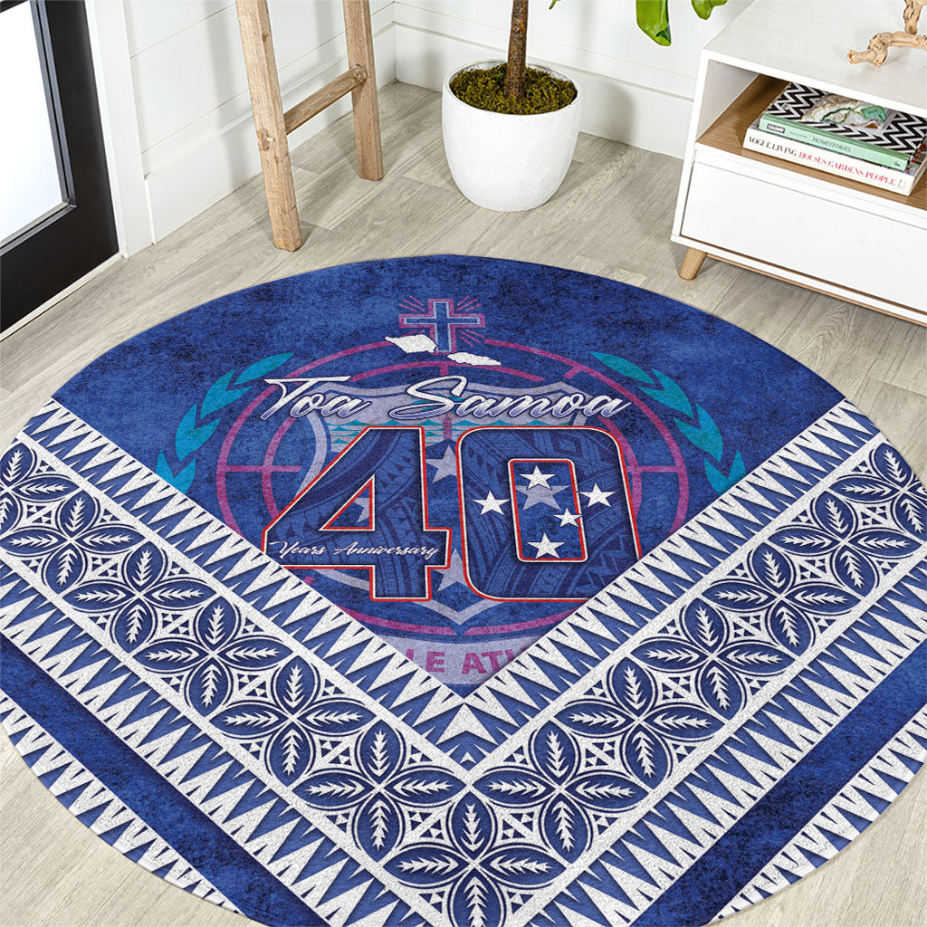 Toa Samoa Rugby Round Carpet 40th Anniversary Samoan Siapo Pattern LT14 Blue - Polynesian Pride