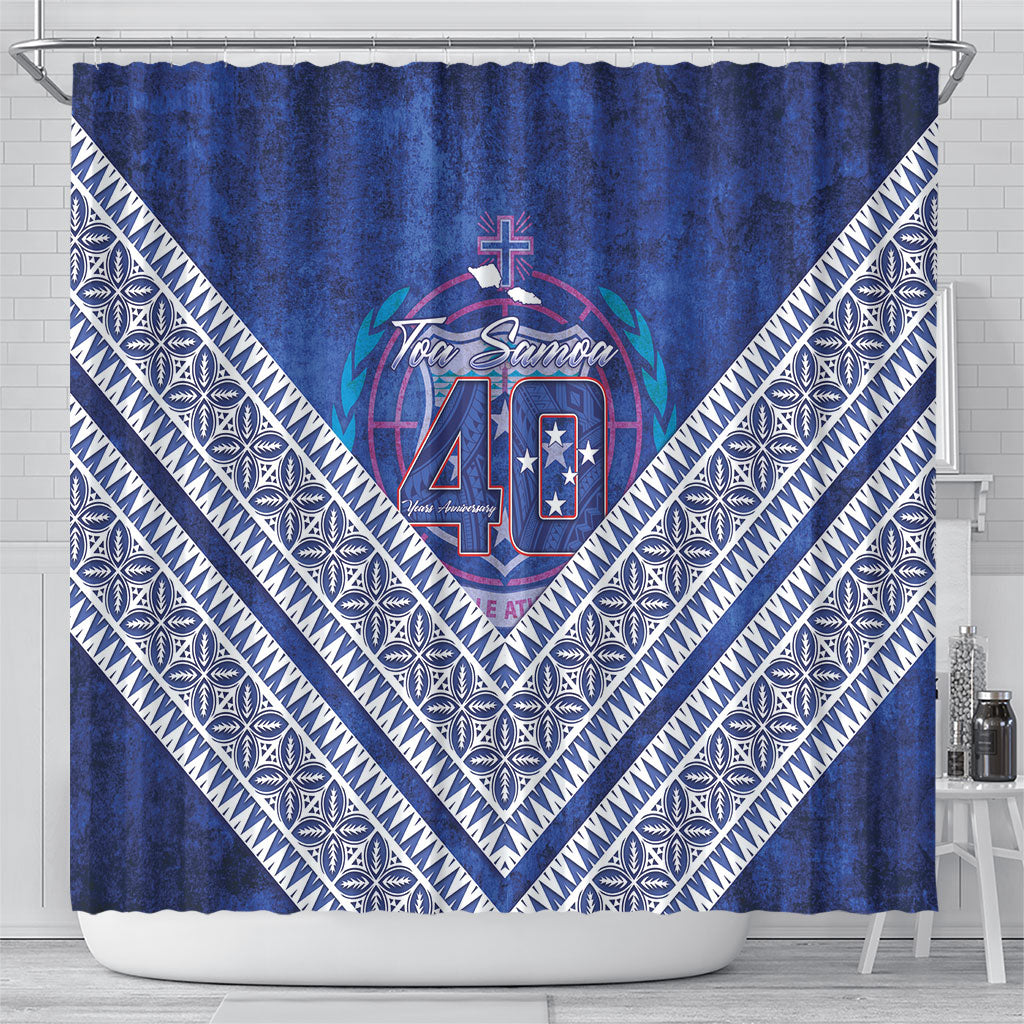 Toa Samoa Rugby Shower Curtain 40th Anniversary Samoan Siapo Pattern LT14 - Polynesian Pride