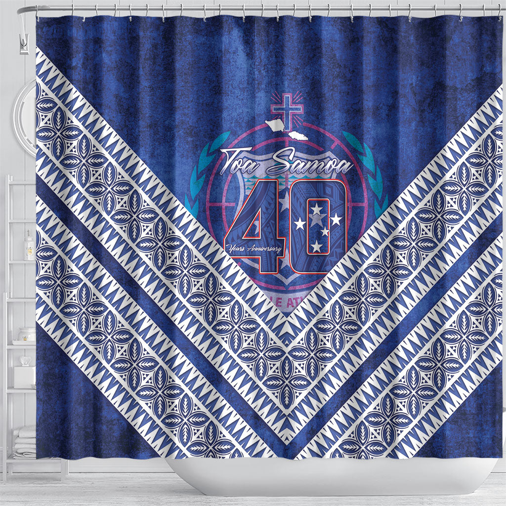 Toa Samoa Rugby Shower Curtain 40th Anniversary Samoan Siapo Pattern LT14 - Polynesian Pride