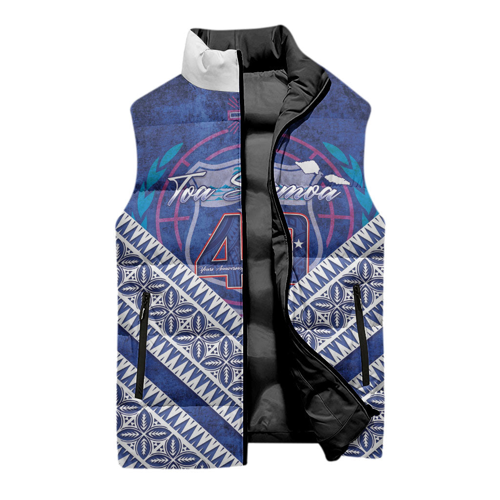 Toa Samoa Rugby Custom Sleeveless Puffer Jacket 40th Anniversary Samoan Siapo Pattern LT14 - Polynesian Pride