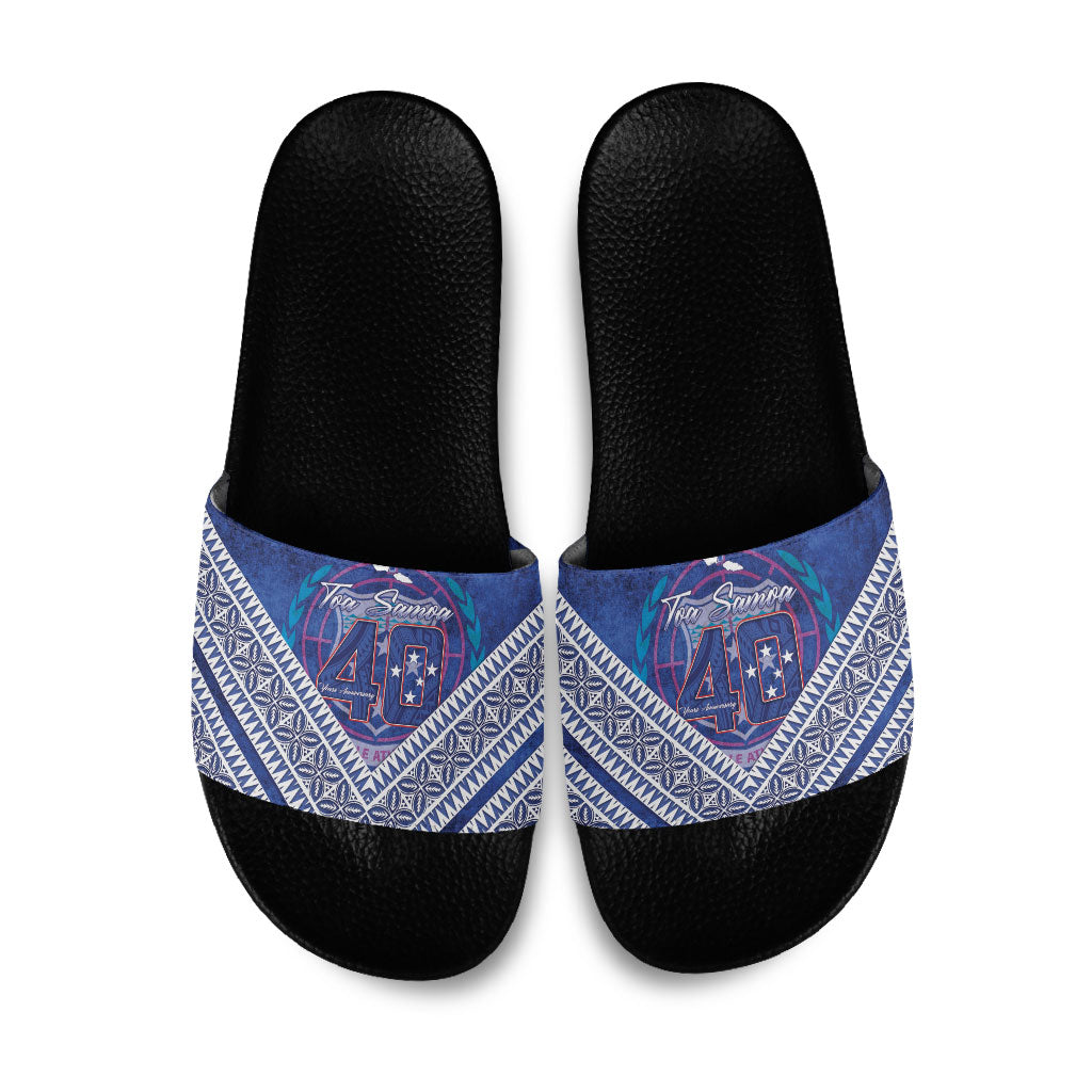 Toa Samoa Rugby Slide Sandals 40th Anniversary Samoan Siapo Pattern LT14 Blue - Polynesian Pride