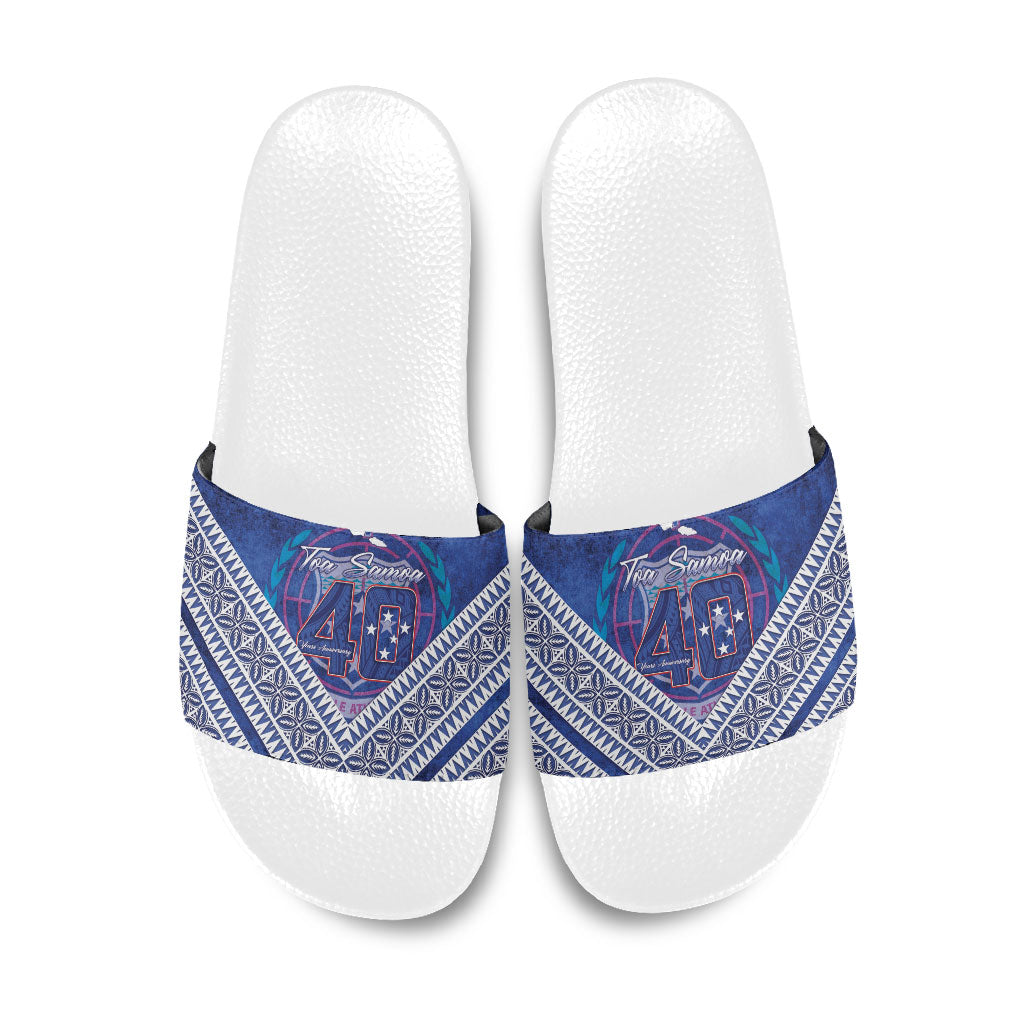 Toa Samoa Rugby Slide Sandals 40th Anniversary Samoan Siapo Pattern LT14 Blue - Polynesian Pride