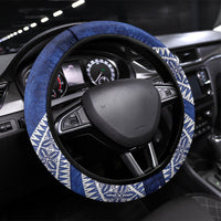 Toa Samoa Rugby Steering Wheel Cover 40th Anniversary Samoan Siapo Pattern LT14 Universal Fit Blue - Polynesian Pride