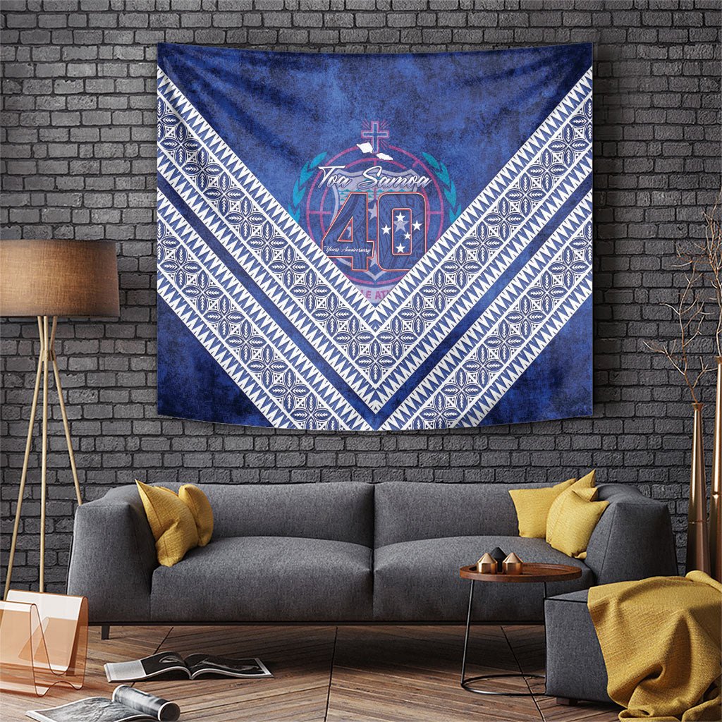 Toa Samoa Rugby Tapestry 40th Anniversary Samoan Siapo Pattern LT14 Blue - Polynesian Pride