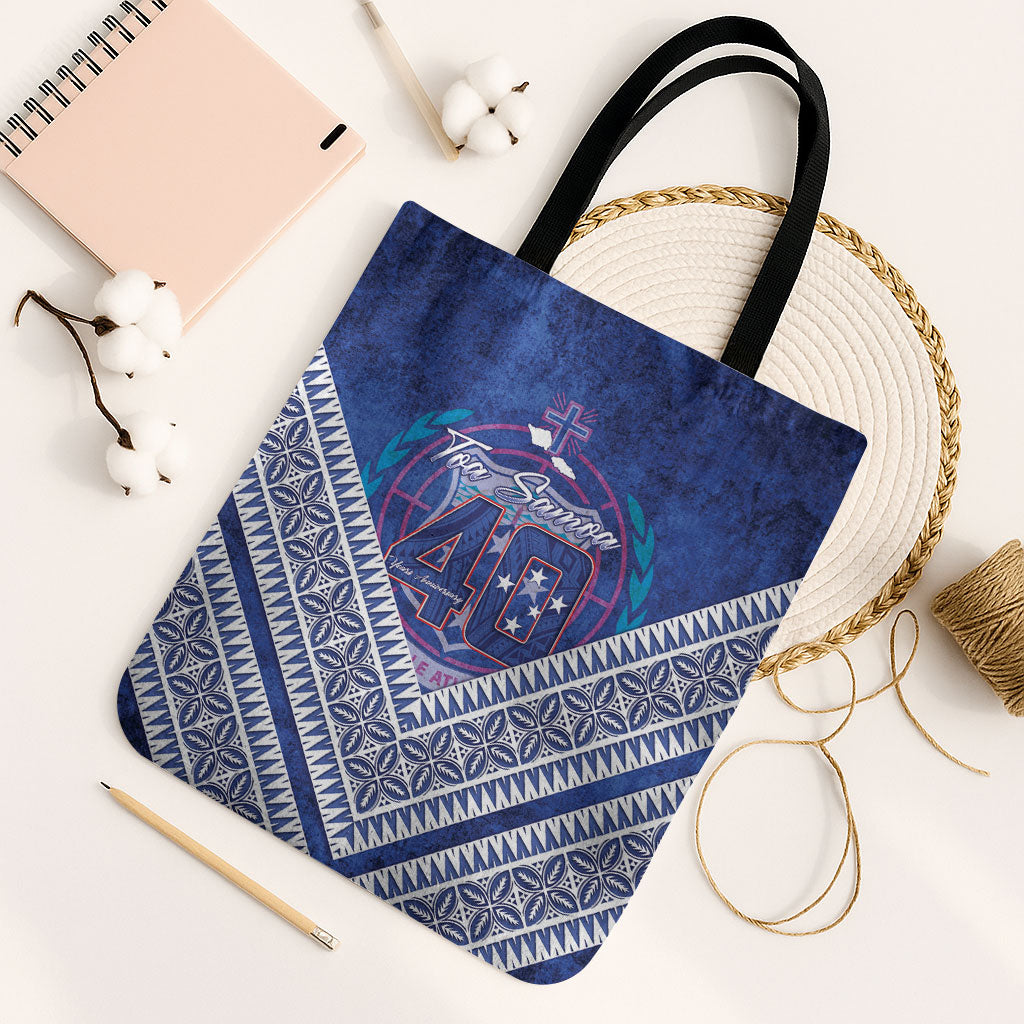 Toa Samoa Rugby Tote Bag 40th Anniversary Samoan Siapo Pattern LT14 Black Strap One Size Blue - Polynesian Pride