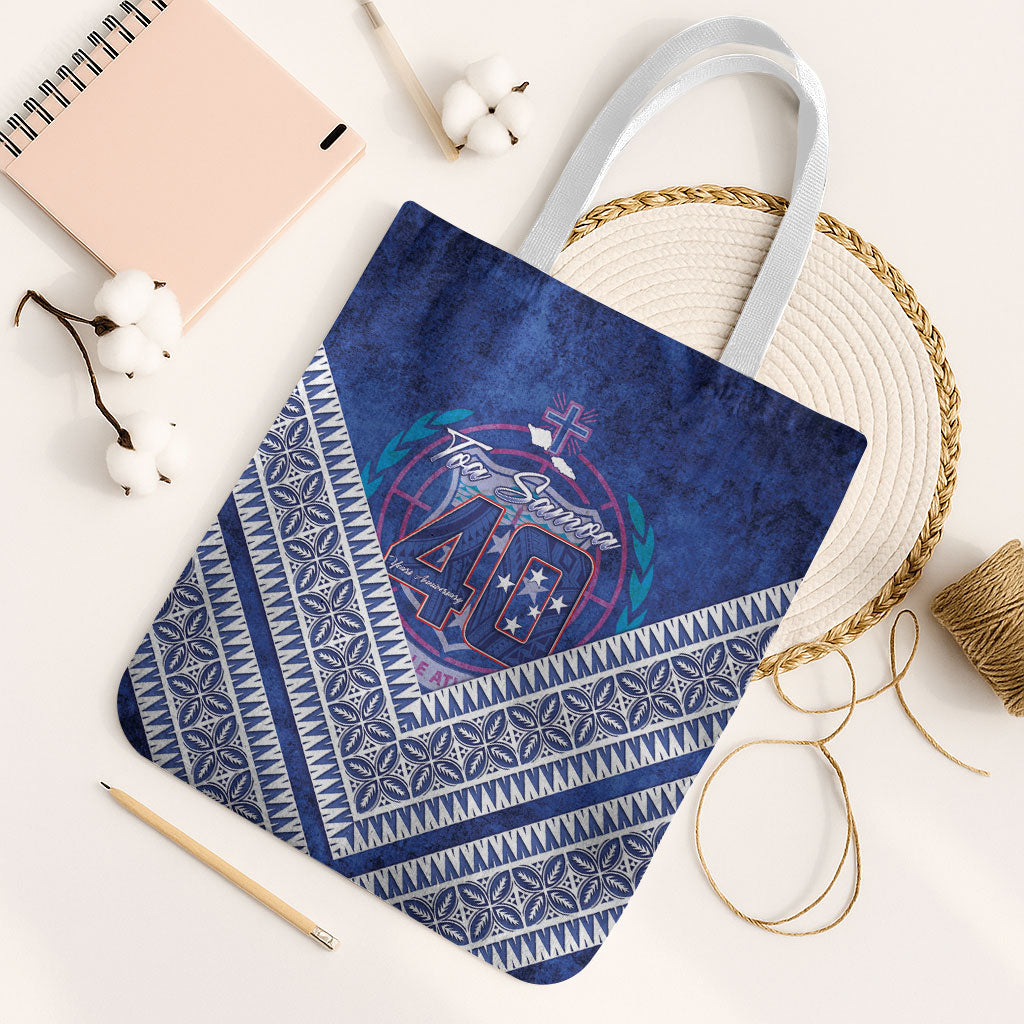 Toa Samoa Rugby Tote Bag 40th Anniversary Samoan Siapo Pattern LT14 White Strap One Size Blue - Polynesian Pride