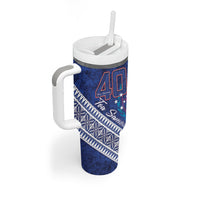 Toa Samoa Rugby Custom Tumbler With Handle 40th Anniversary Samoan Siapo Pattern LT14 - Polynesian Pride