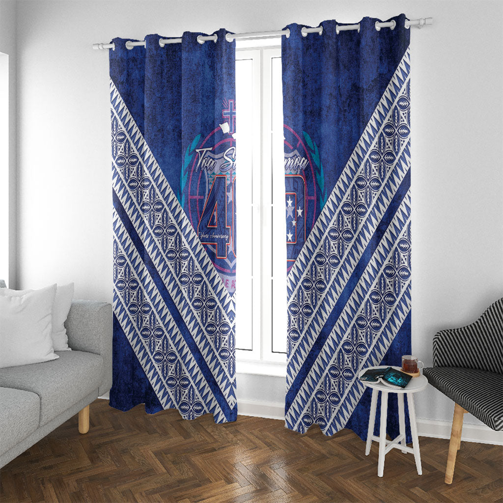 Toa Samoa Rugby Window Curtain 40th Anniversary Samoan Siapo Pattern LT14 With Grommets Blue - Polynesian Pride