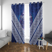 Toa Samoa Rugby Window Curtain 40th Anniversary Samoan Siapo Pattern LT14 With Grommets Blue - Polynesian Pride