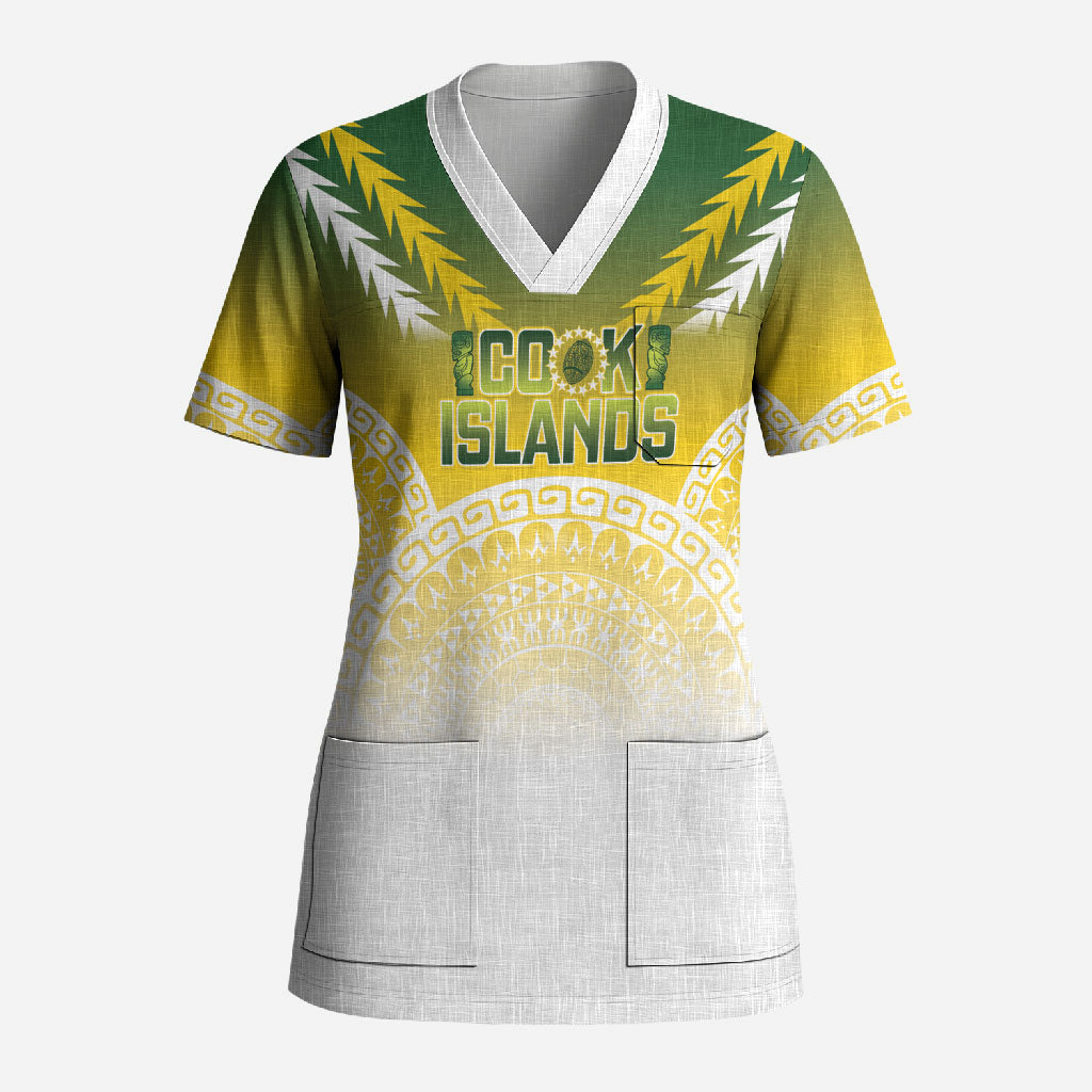 Cook Islands Rugby Custom Scrub Top Come On Kukis LT14 Adult Multicolor - Polynesian Pride