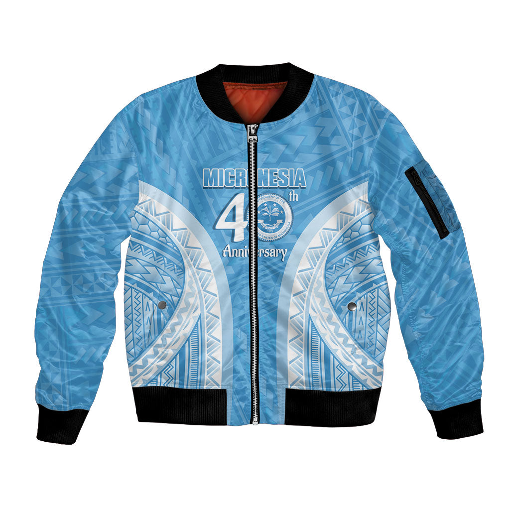 Federated States of Micronesia Independence Day Sleeve Zip Bomber Jacket FSM 40th Anniversary Proud LT14 Unisex Blue - Polynesian Pride