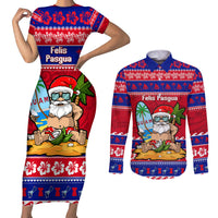 Custom Guam Christmas Couples Matching Short Sleeve Bodycon Dress and Long Sleeve Button Shirt Guaman Santas Felis Pasgua LT14 Blue - Polynesian Pride