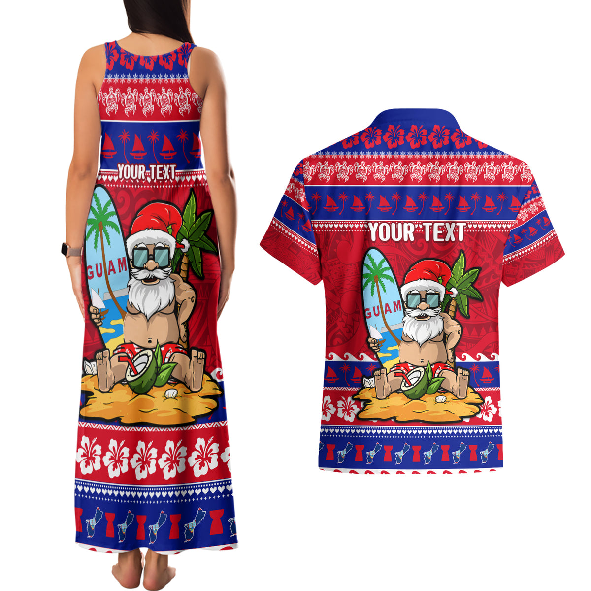 Custom Guam Christmas Couples Matching Tank Maxi Dress and Hawaiian Shirt Guaman Santas Felis Pasgua LT14 - Polynesian Pride
