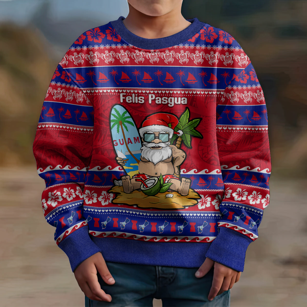 Custom Guam Christmas Kid Ugly Christmas Sweater Guaman Santas Felis Pasgua LT14 - Polynesian Pride