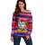 Custom Guam Christmas Off Shoulder Sweater Guaman Santas Felis Pasgua LT14 Women Blue - Polynesian Pride